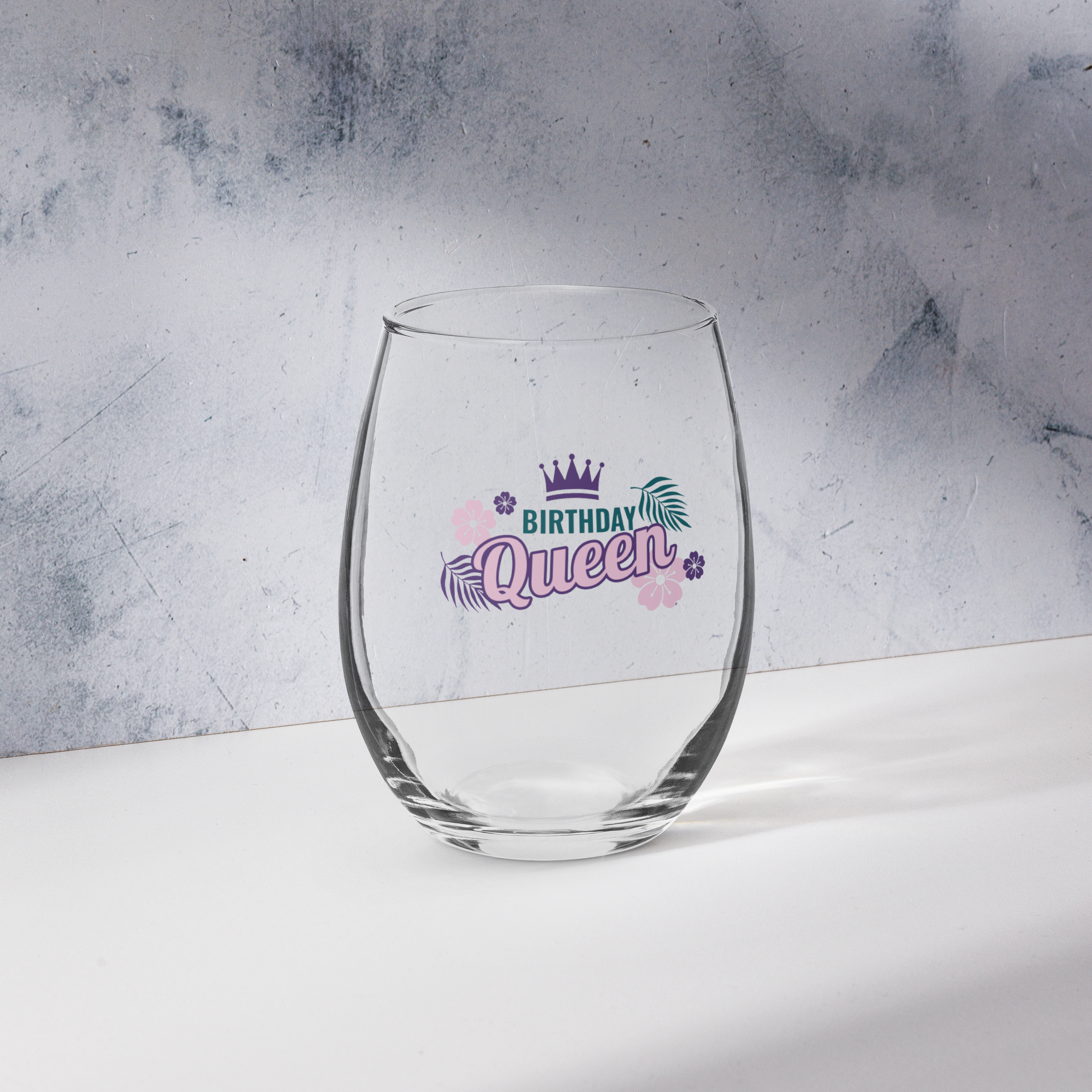 Birthday Queen Stemless Wine Glass 15oz